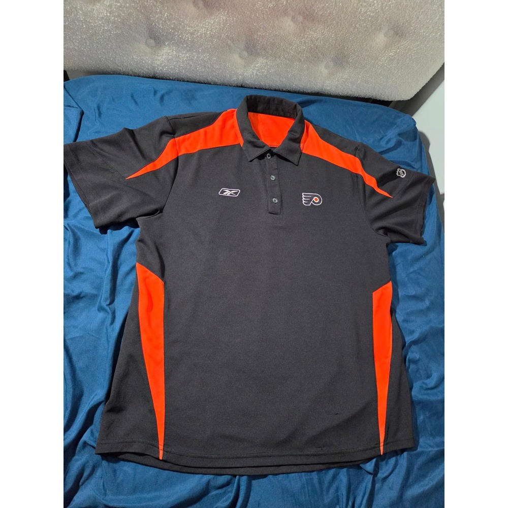 Vintage Reebok Philadelphia Flyers NHL Polo Shirt Mens XL Colorblock